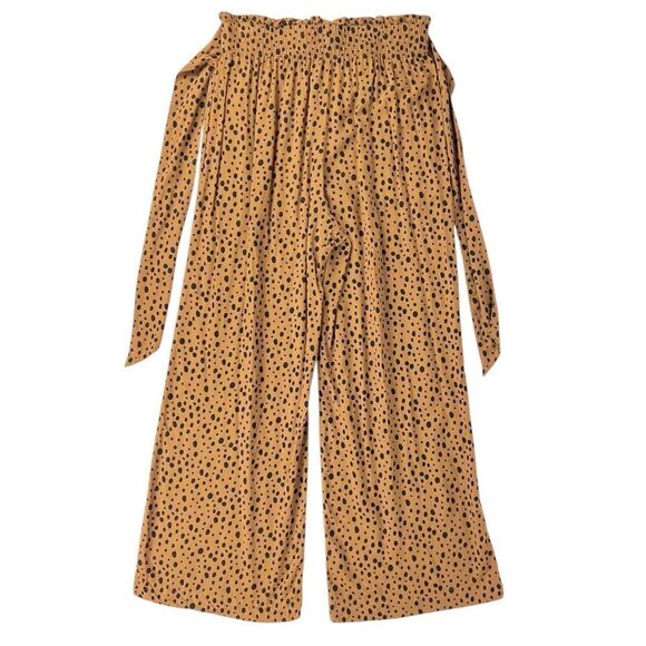 Abercrombie Tan Black Polka Dot Wide Leg Pants Tie Waist Size Medium - Picture 2 of 7